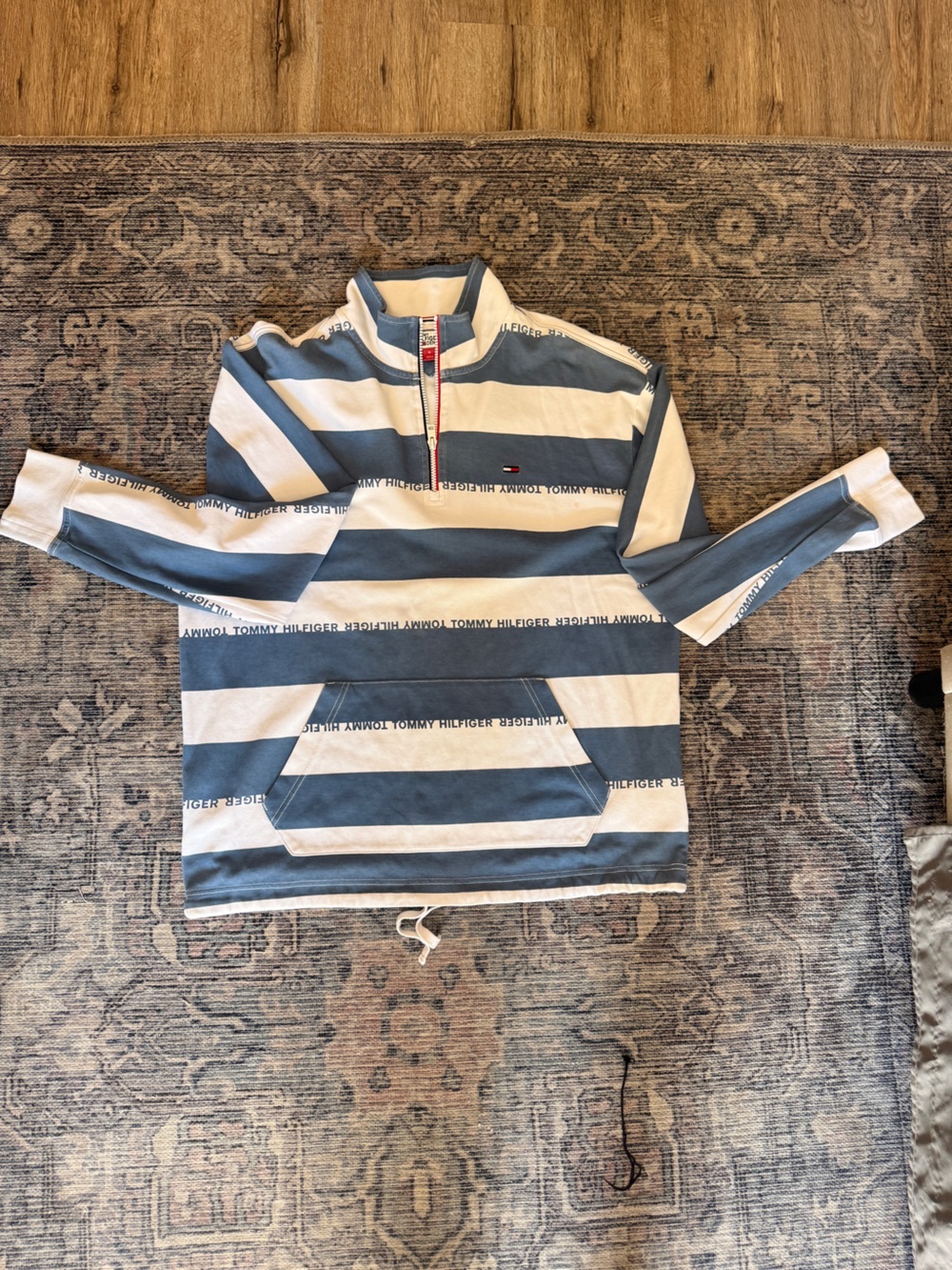 Vintage Tommy Hilfiger Blue & White Striped Quarter-Zip Pullover